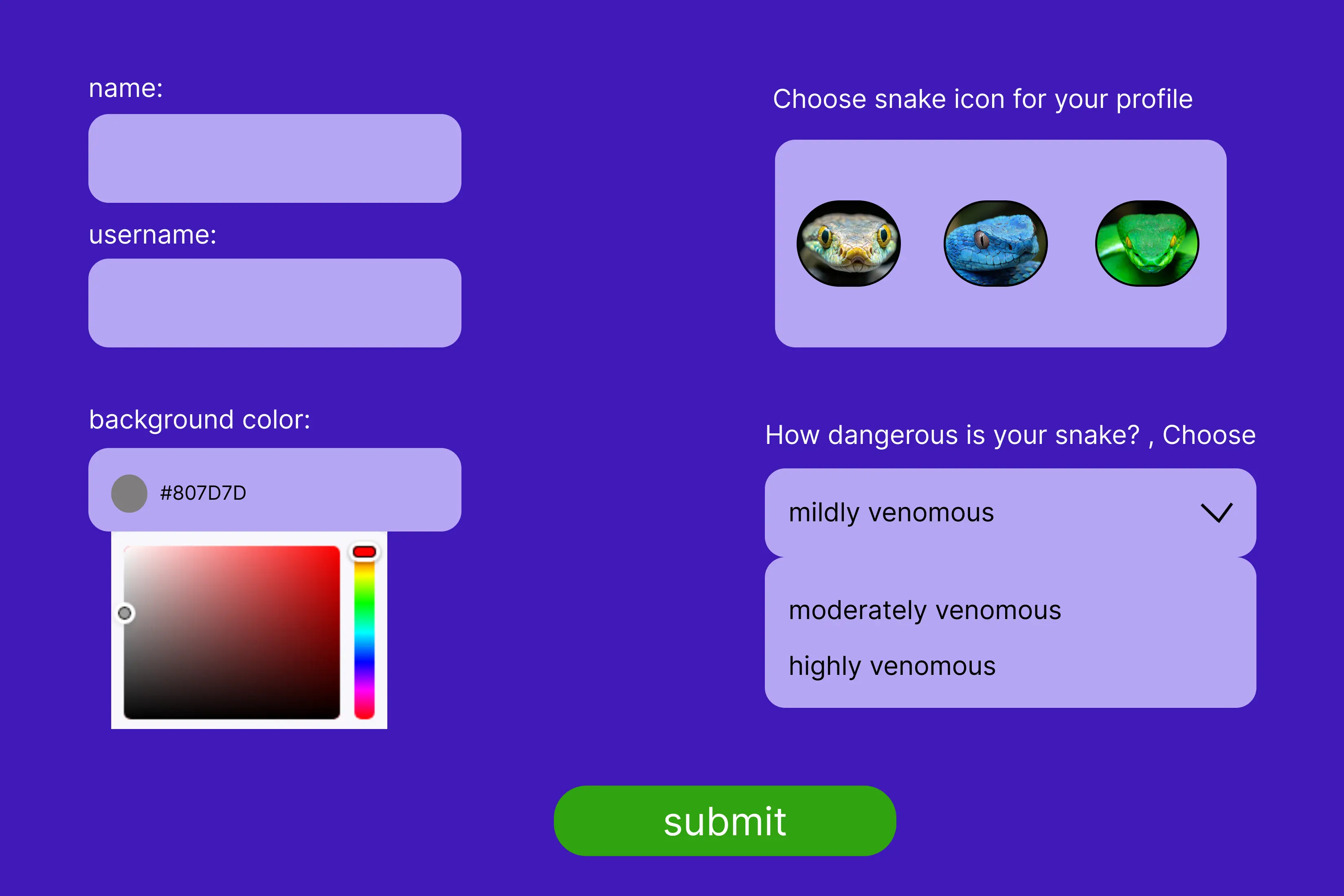 Profile Creator Wireframe